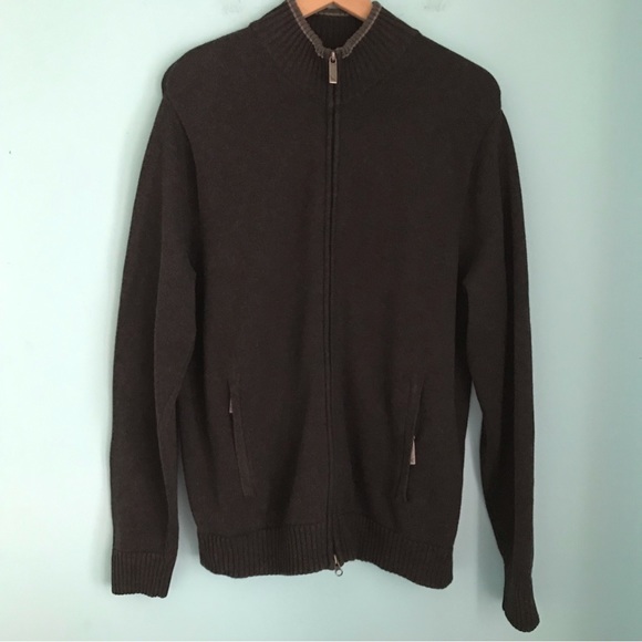 Eddie Bauer Zip Front Heavy Chunky Long Sleeve Sweater Cardigan L Grey Preppy - Picture 2 of 8